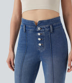 Mid Rise Tummy Control Casual Flared Jeans with Pockets — Tide Blue Denim — view 4