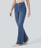 Mid Rise Tummy Control Casual Flared Jeans with Pockets — Tide Blue Denim — view 3