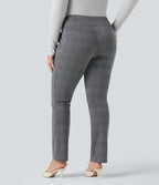 High Waisted Houndstooth Plaid Skinny Work Plus Size Trousers with Pockets — Dark Gray Plaid — view 2