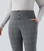 High Waisted Houndstooth Plaid Skinny Work Plus Size Trousers with Pockets — Dark Gray Plaid — view 4