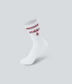Letter Pickleball Crew Socks — Crimson Stripes — additional view