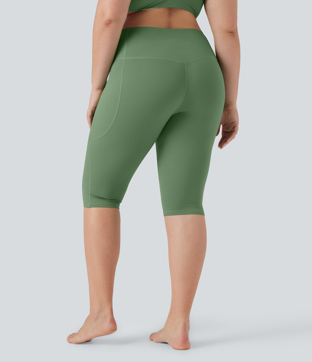 High Waisted Tummy Control Pedal Pusher Yoga Plus Size Leggings with Pockets — Kashmir — view 2