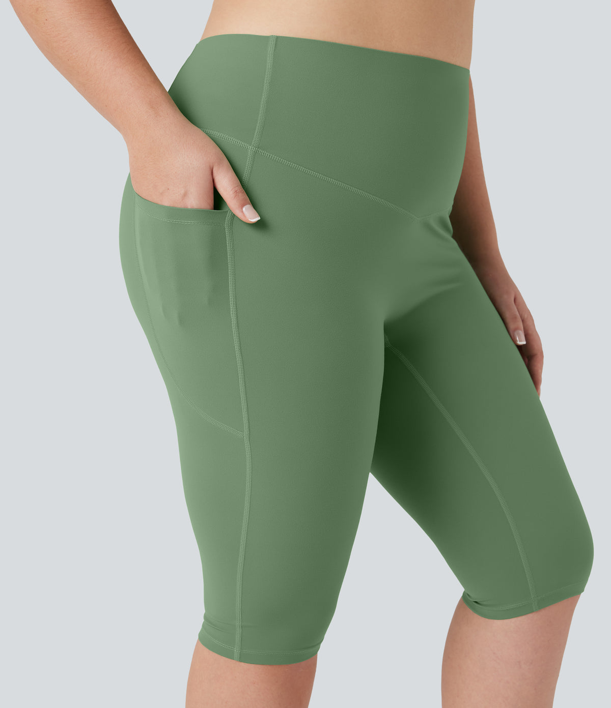 High Waisted Tummy Control Pedal Pusher Yoga Plus Size Leggings with Pockets — Kashmir — view 4