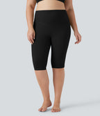 High Waisted Tummy Control Pedal Pusher Yoga Plus Size Leggings with Pockets — Black — view 8