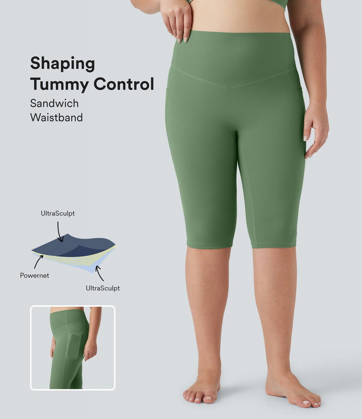 High Waisted Tummy Control Pedal Pusher Yoga Plus Size Leggings with Pockets — Kashmir — view 1