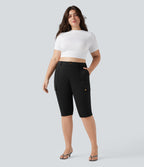 High Waisted Skinny Pedal Pusher Casual Plus Size Cargo Trousers with Pockets — Black — view 8