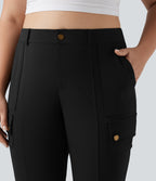 High Waisted Skinny Pedal Pusher Casual Plus Size Cargo Trousers with Pockets — Black — view 4