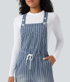 Drawstring Stripe Straight Leg Denim Casual Dungarees with Pockets — Tide Blue Denim — view 5