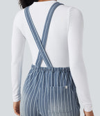 Drawstring Stripe Straight Leg Denim Casual Dungarees with Pockets — Tide Blue Denim — view 4