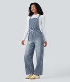 Drawstring Stripe Straight Leg Denim Casual Dungarees with Pockets — Tide Blue Denim — view 3