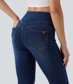 High Waisted Denim Casual Skinny 7/8 Leggings with Pockets — Pageant Blue Denim — view 4