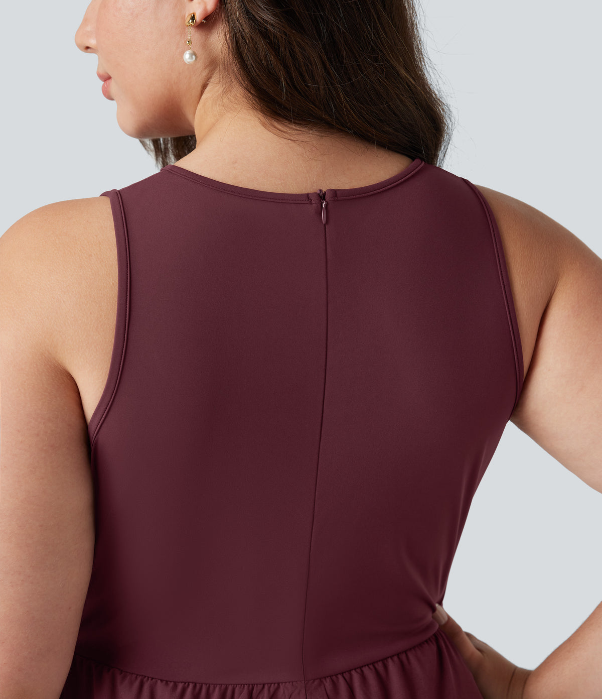 Plus Size Sleeveless Quick Dry Overlay Jumpsuit with Pockets — Amaranth — view 6