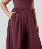 Plus Size Sleeveless Quick Dry Overlay Jumpsuit with Pockets — Amaranth — view 7