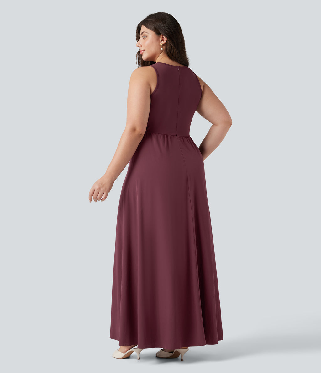 Plus Size Sleeveless Quick Dry Overlay Jumpsuit with Pockets — Amaranth — view 2