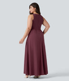 Plus Size Sleeveless Quick Dry Overlay Jumpsuit with Pockets — Amaranth — view 2