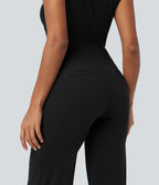 High Waisted Tummy Control Straight Leg Work Trousers with Pockets — Black — view 5