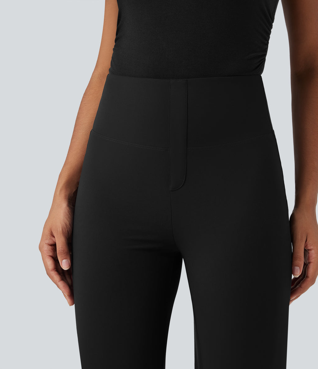 High Waisted Tummy Control Straight Leg Work Trousers with Pockets — Black — view 5