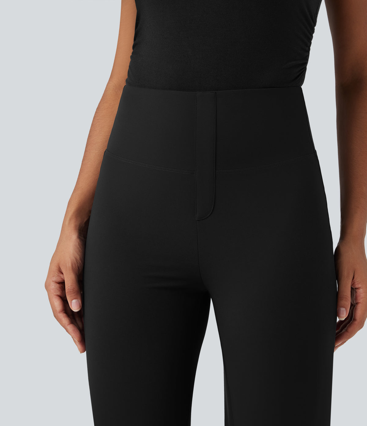 High Waisted Tummy Control Straight Leg Work Trousers with Pockets — Black — view 5