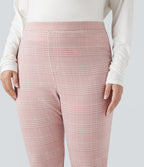 Plus Size High Waisted Houndstooth Plaid Skinny Work Trousers with Pockets — Bean Paste Houndstooth Plaid — view 5