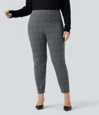 Plus Size High Waisted Houndstooth Plaid Skinny Work Trousers with Pockets — Dark Gray Plaid — view 8