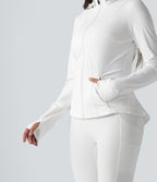 Removable Hood Thumb Holes Ruffle Hem Slim Hiking Jacket — White — view 7