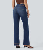 High-waisted Casual Slim Bootcut Jeans with Pockets — Estate Blue Denim — view 2