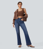 High-waisted Casual Slim Bootcut Jeans with Pockets — Estate Blue Denim — view 6