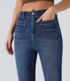 High-waisted Casual Slim Bootcut Jeans with Pockets — Estate Blue Denim — view 4