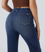 High-waisted Casual Slim Bootcut Jeans with Pockets — Estate Blue Denim — view 5