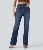 High-waisted Casual Slim Bootcut Jeans with Pockets — Estate Blue Denim — view 1