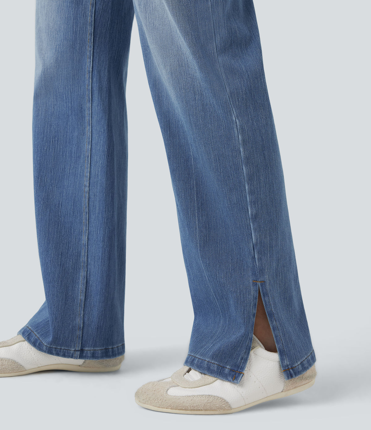 High Waisted Straight Leg Washed Casual Jeans with Pockets — Tide Blue Denim — view 6