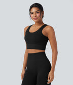 OneForm Seamless Flow Low Support U Neck Cropped Waffle Yoga Sports Bra — Black — view 4