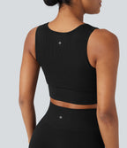 OneForm Seamless Flow Low Support U Neck Cropped Waffle Yoga Sports Bra — Black — view 5