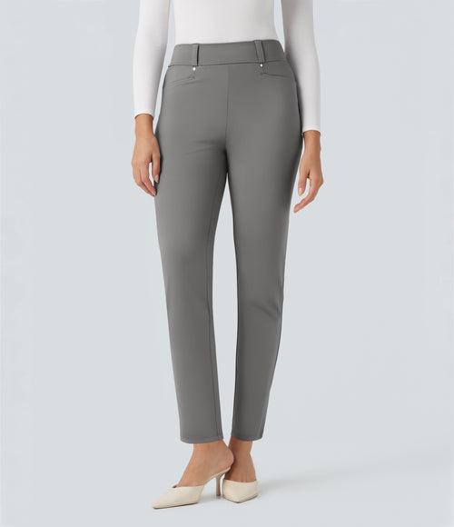 High Waisted 7/8 Work Tapered Trousers with Pockets — Silent Storm — view 1