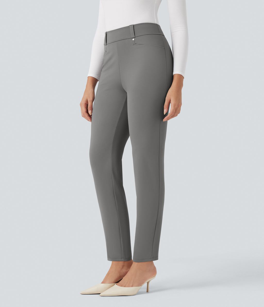 High Waisted 7/8 Work Tapered Trousers with Pockets — Silent Storm — view 3