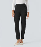 High Waisted 7/8 Work Tapered Trousers with Pockets — Black — view 7