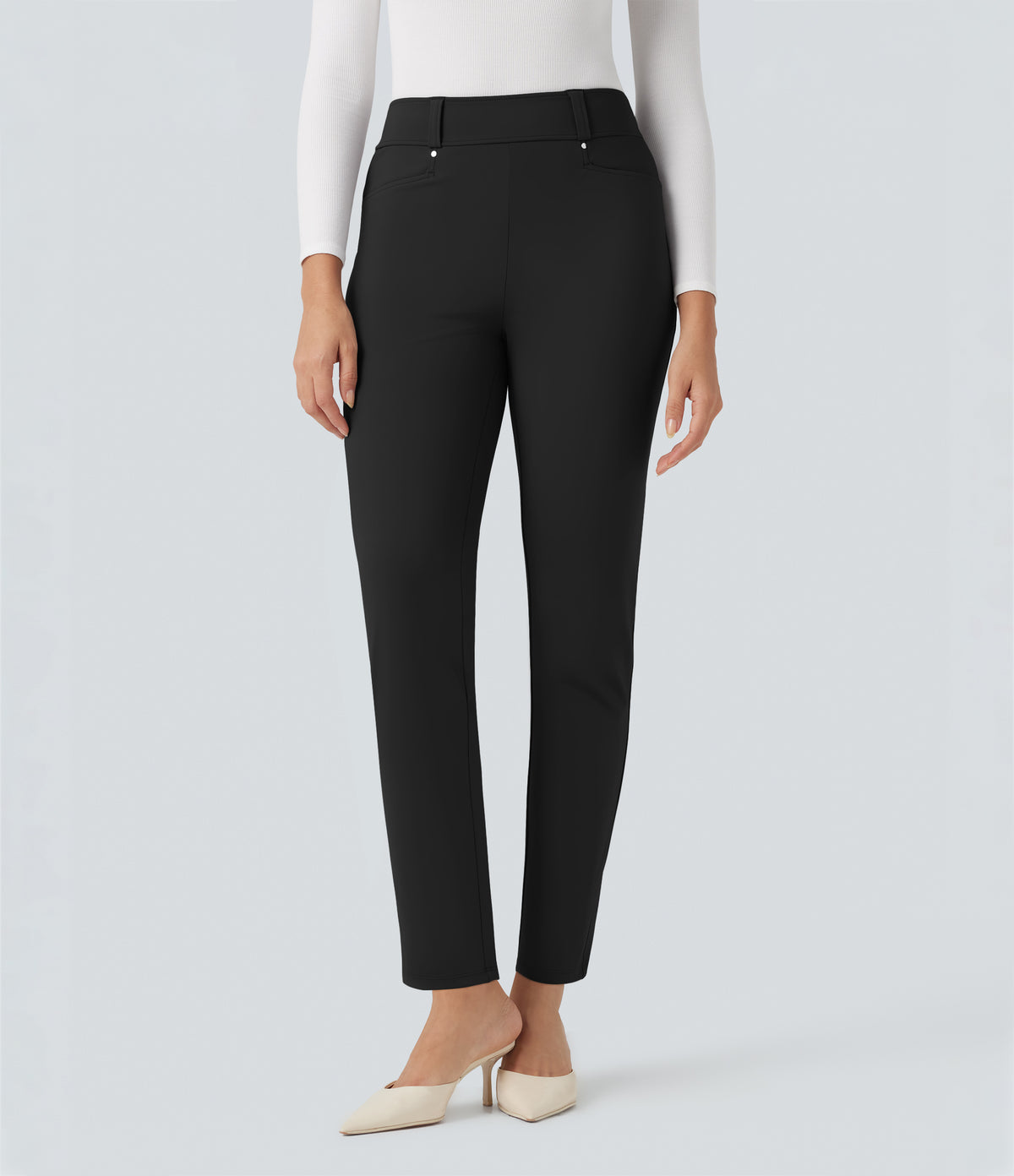 High Waisted 7/8 Work Tapered Trousers with Pockets — Black — view 7