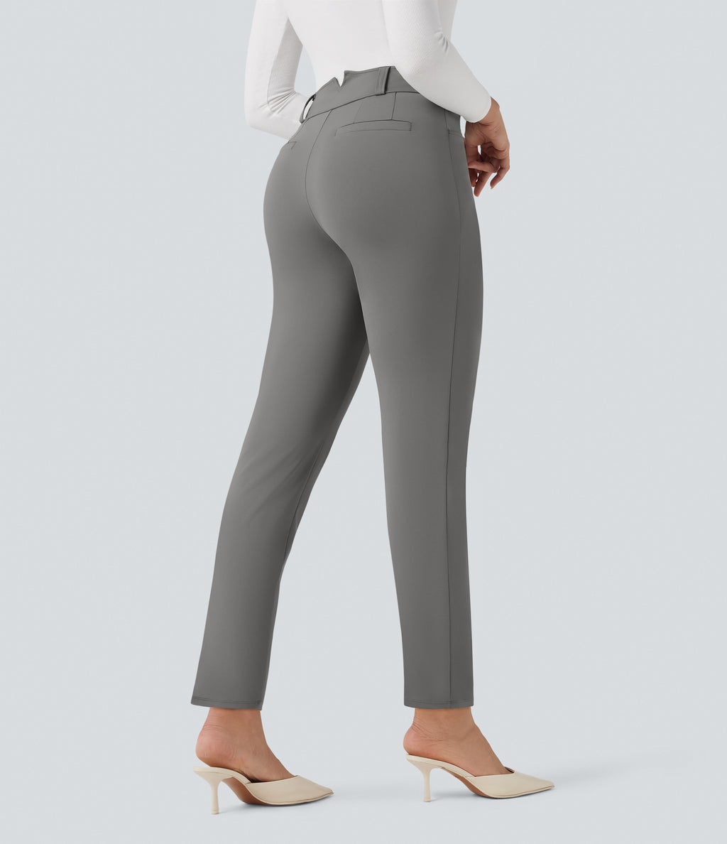 High Waisted 7/8 Work Tapered Trousers with Pockets — Silent Storm — view 2