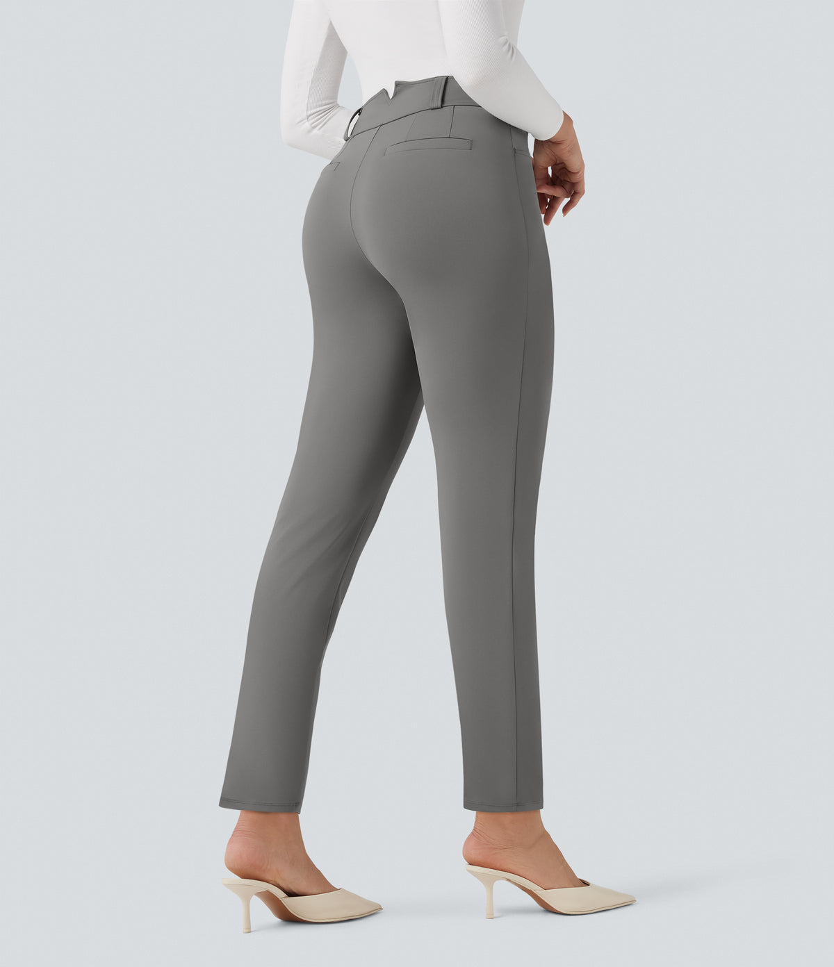 High Waisted 7/8 Work Tapered Trousers with Pockets — Silent Storm — view 2