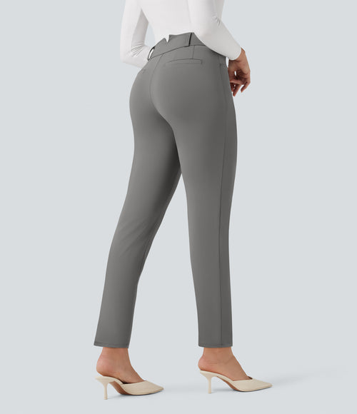 High Waisted 7/8 Work Tapered Trousers with Pockets — Silent Storm — view 2