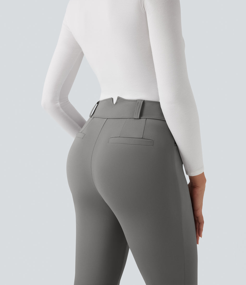 High Waisted 7/8 Work Tapered Trousers with Pockets — Silent Storm — view 5