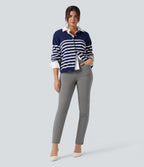 High Waisted 7/8 Work Tapered Trousers with Pockets — Silent Storm — view 6