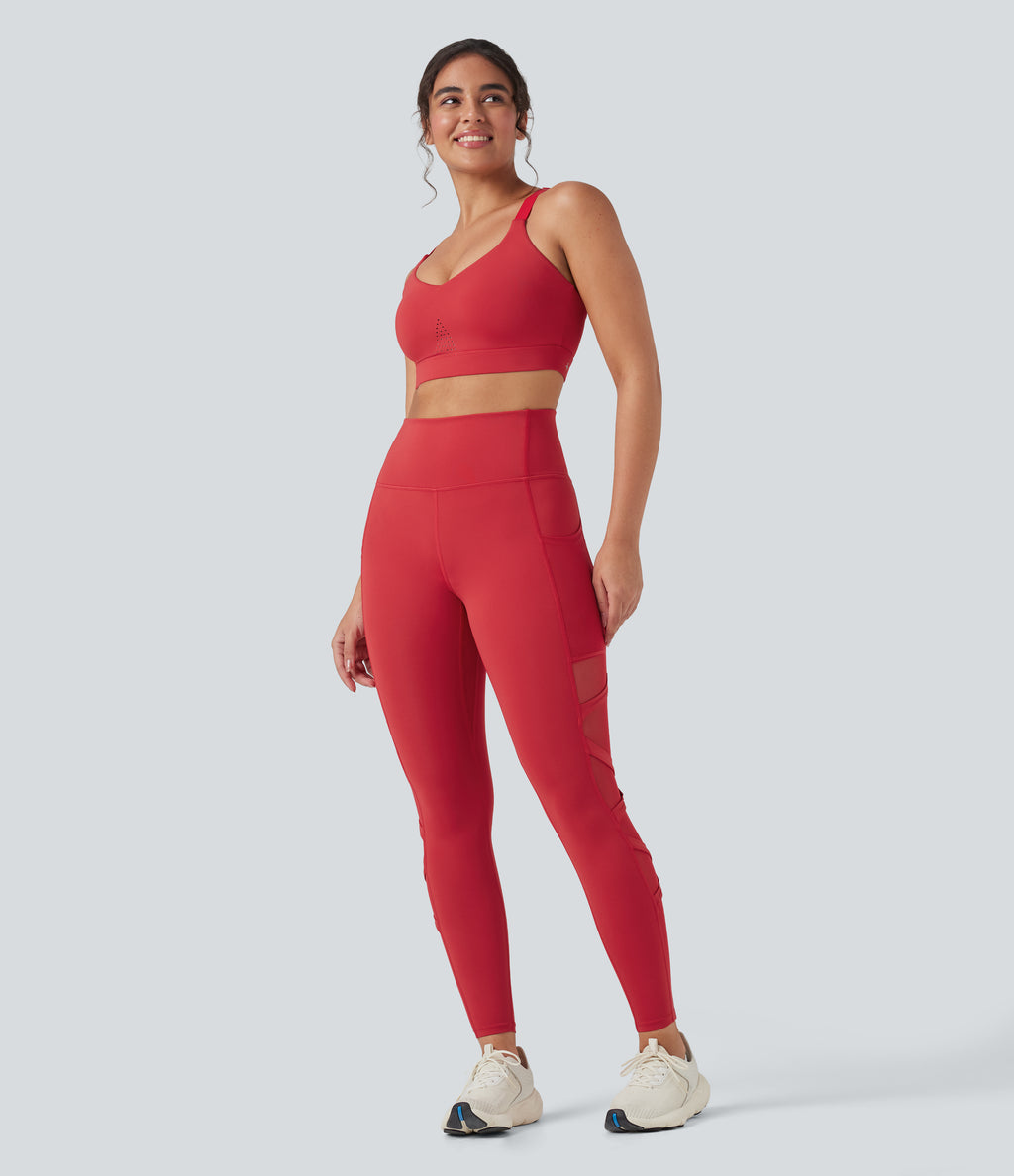 SpeedWave Medium Support Molded Cups Perforated Adjustable Hook Quick Dry Training Sports Bra — Poinsettia — view 7