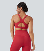 SpeedWave Medium Support Molded Cups Perforated Adjustable Hook Quick Dry Training Sports Bra — Poinsettia — view 3