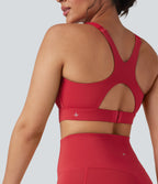 SpeedWave Medium Support Molded Cups Perforated Adjustable Hook Quick Dry Training Sports Bra — Poinsettia — view 5