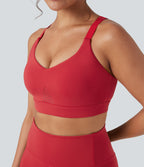 SpeedWave Medium Support Molded Cups Perforated Adjustable Hook Quick Dry Training Sports Bra — Poinsettia — view 6