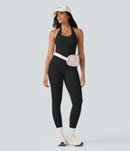 Airy Halter Tie Back Cut-out Scrunch Yoga Skinny Jumpsuit — Black — view 7