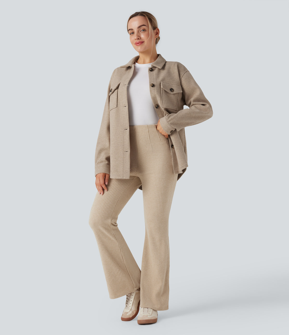 Long Sleeve Fleece Casual Jacket with Pockets — Lunar Weave — view 7