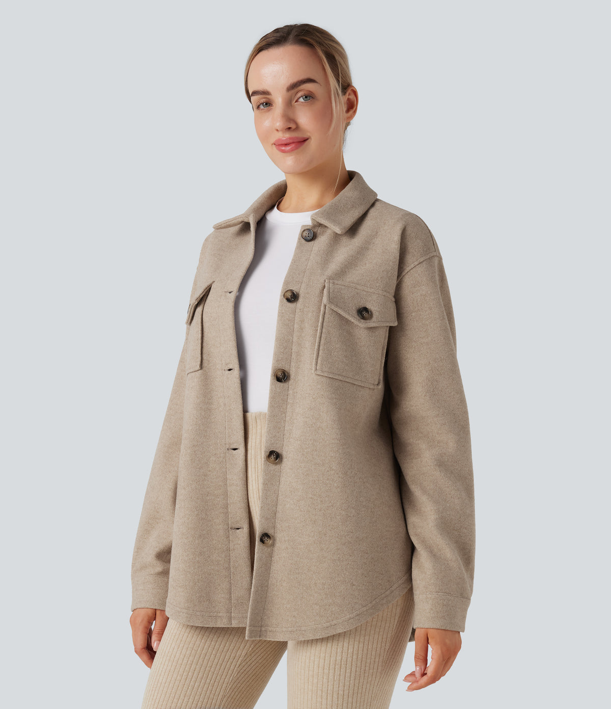 Long Sleeve Fleece Casual Jacket with Pockets — Lunar Weave — view 3
