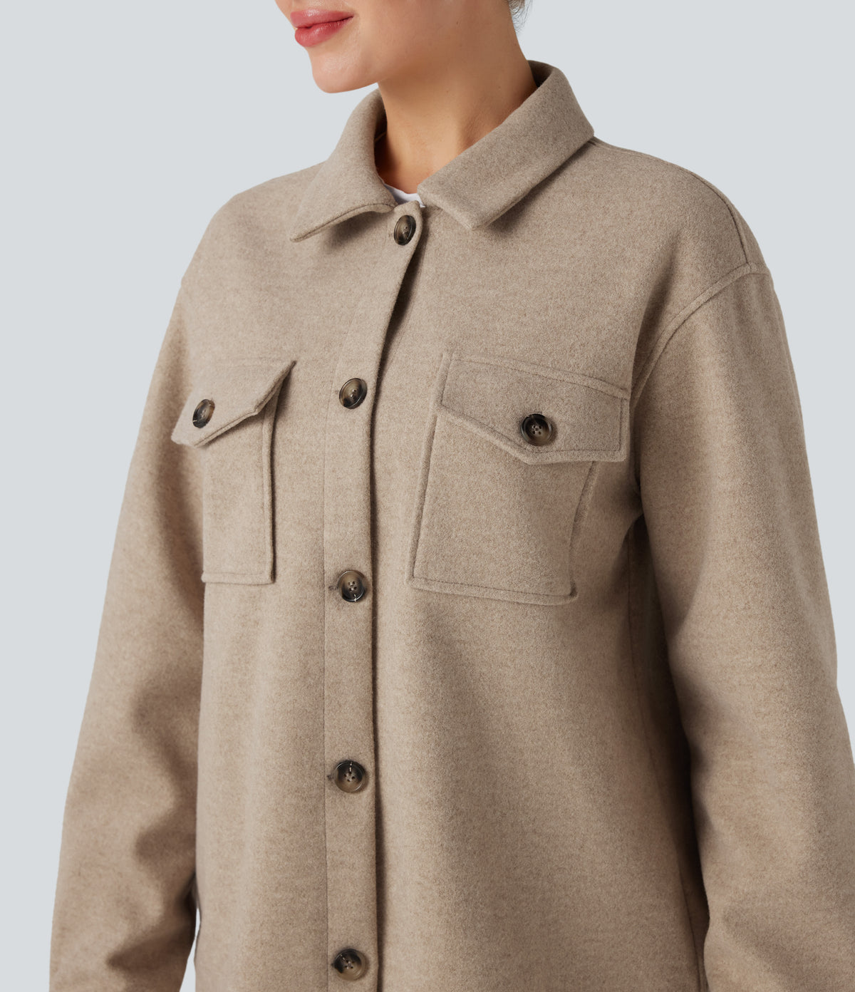 Long Sleeve Fleece Casual Jacket with Pockets — Lunar Weave — view 5